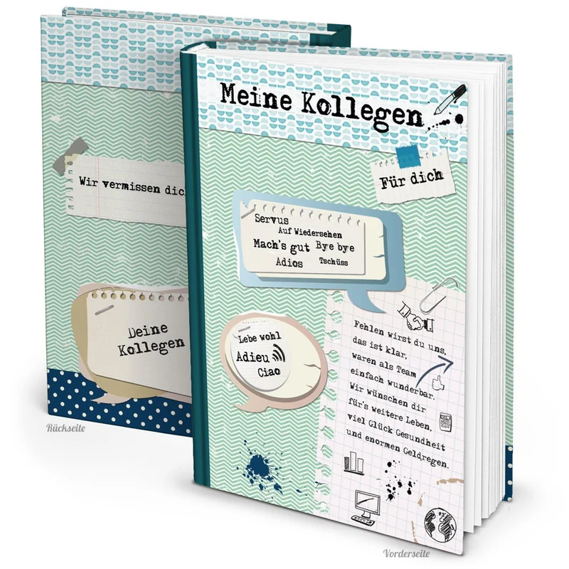 Großes XXL Kollegenbuch DIN A4 - blau grün - Geschenkbuch zum Abschied