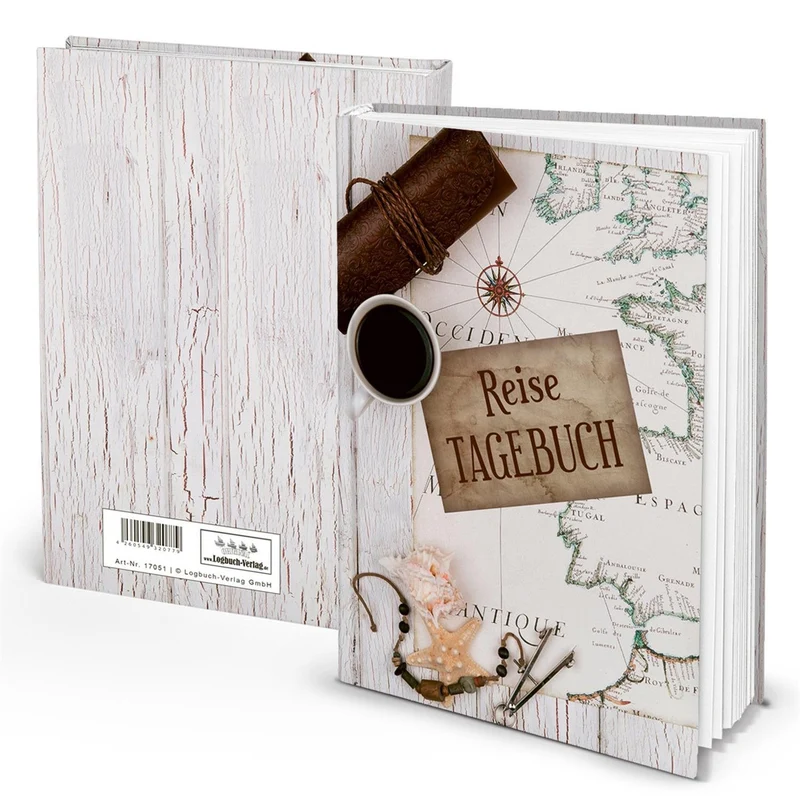 Kleines Reisetagebuch weiß braun Weltkarte DIN A5 SOFTCOVER Globus Erde Welt