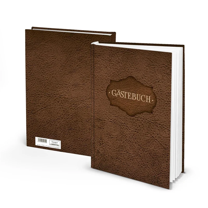 Großes Gästebuch DIN A4 in Lederoptik bedruckt braun - Vintage Nostalgie-Look mit leeren Seiten