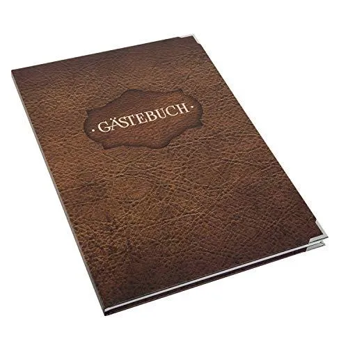 Großes Gästebuch DIN A4 in Lederoptik bedruckt braun - Vintage Nostalgie-Look mit leeren Seiten