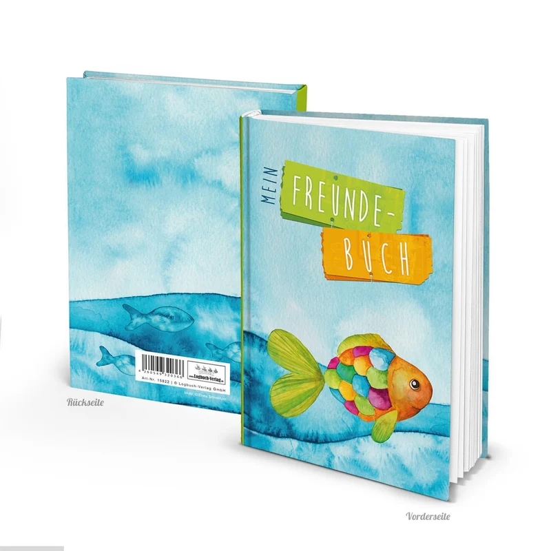 Maritimes Freundschaftsbuch Freundebuch Freunde DIN A5 HARDCOVER Fisch bunt türkis blau Geschenk-BUCH Kommunion Geburtstag Schulanfang Regenbogen-Fisch