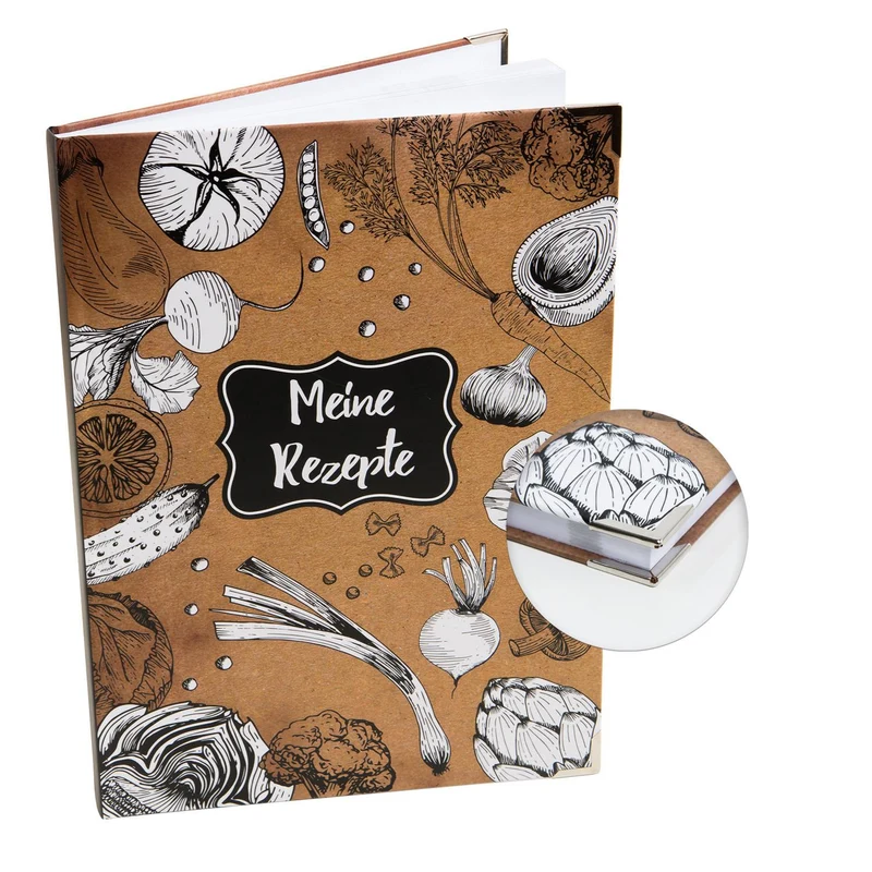 Großes Rezeptbuch braun schwarz weiß mit leeren Seiten DIN A4 - Geschenkbuch Küche
