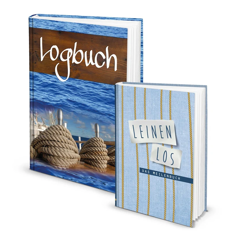 Geschenk-SET Logbuch SAILING - Yachtlogbuch Schiffstagebuch Buch + Seemeilenbuch Eigner Yacht Segeln Segler Geschenk Segelyacht Motorboot Besitzer SKS-Prüfung Segelkurs Segelschein