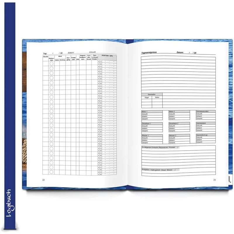 Geschenk-SET Logbuch SAILING - Yachtlogbuch Schiffstagebuch Buch + Seemeilenbuch Eigner Yacht Segeln Segler Geschenk Segelyacht Motorboot Besitzer SKS-Prüfung Segelkurs Segelschein