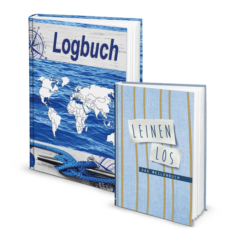 Geschenk-SET Logbuch ADVENTURE - Yachtlogbuch Schiffstagebuch Buch + Seemeilenbuch Eigner Yacht Segeln Segler Geschenk Segelyacht Motorboot Besitzer SKS-Prüfung Segelkurs Segelschein
