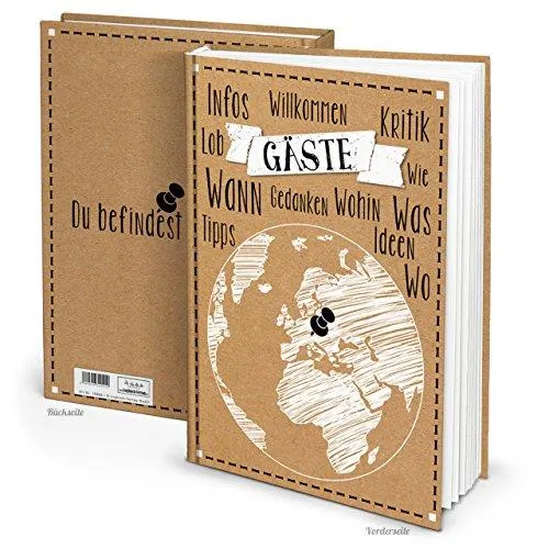 Gästebuch braun schwarz weiß DIN A4 Hardcover mit leeren Seiten - Weltkugel Motiv