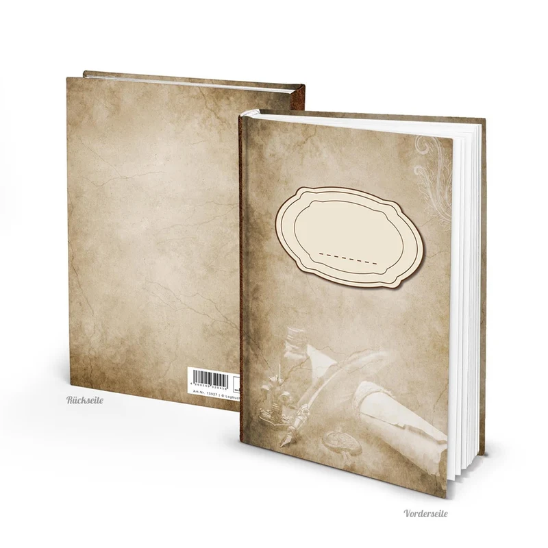 Blankobuch mit Hardcover (DIN A5) in beige braun Vintage im Nostalgie-Look mit leeren Seiten
