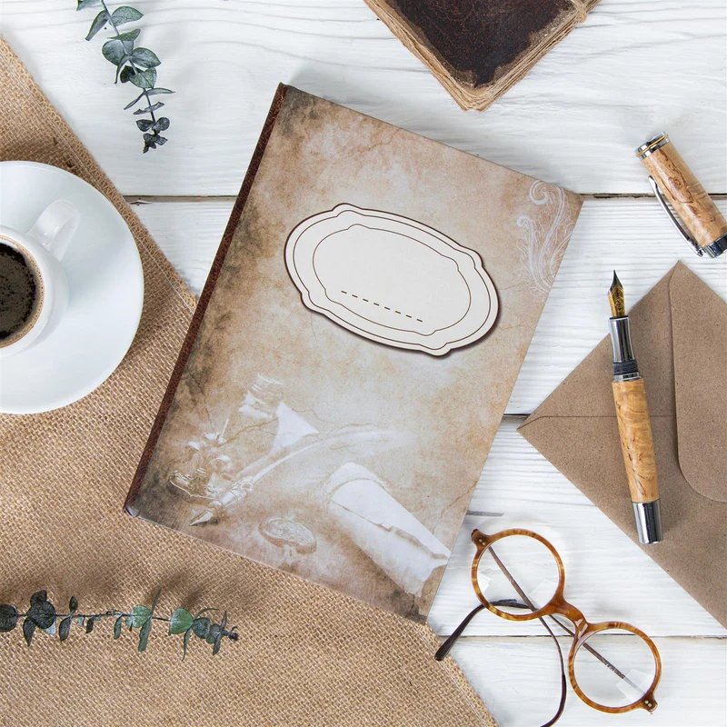 Blankobuch mit Hardcover (DIN A5) in beige braun Vintage im Nostalgie-Look mit leeren Seiten