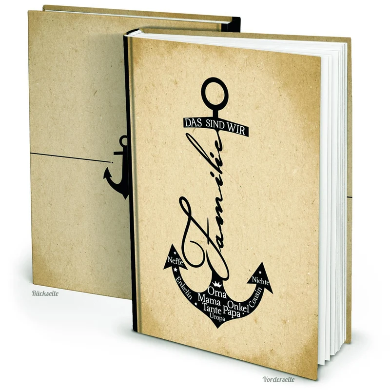 Familienbuch XXL beige mit Anker-Motiv DIN A4 - Familienalbum Stammbaum zum Selbst Gestalten