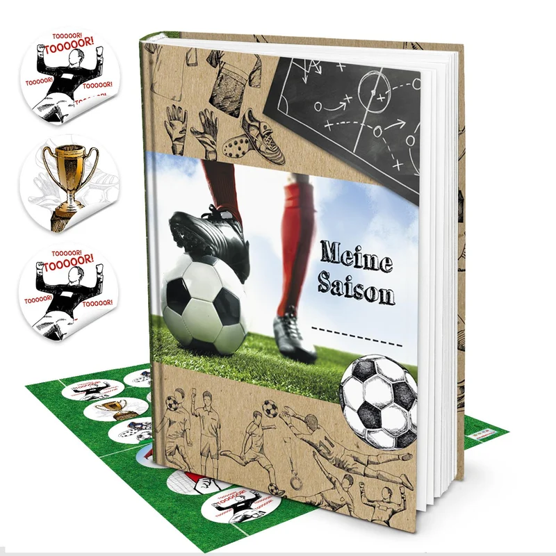 Geschenk-SET Fußball-Buch Geschenk Fußballer Jungen MEINE SAISON + 24 runde Fußball-Aufkleber Sticker Album als Geburtstagsgeschenk Geschenkidee Fußballspieler