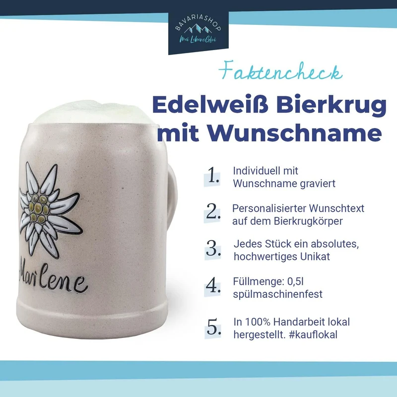 PREMIUM Steinkrug mit Gravur Edelweiß