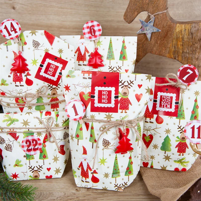 Adventskalenderzahlen Aufkleber rund 4 cm rot weiß kariert mit Zahlen 1 - 24
