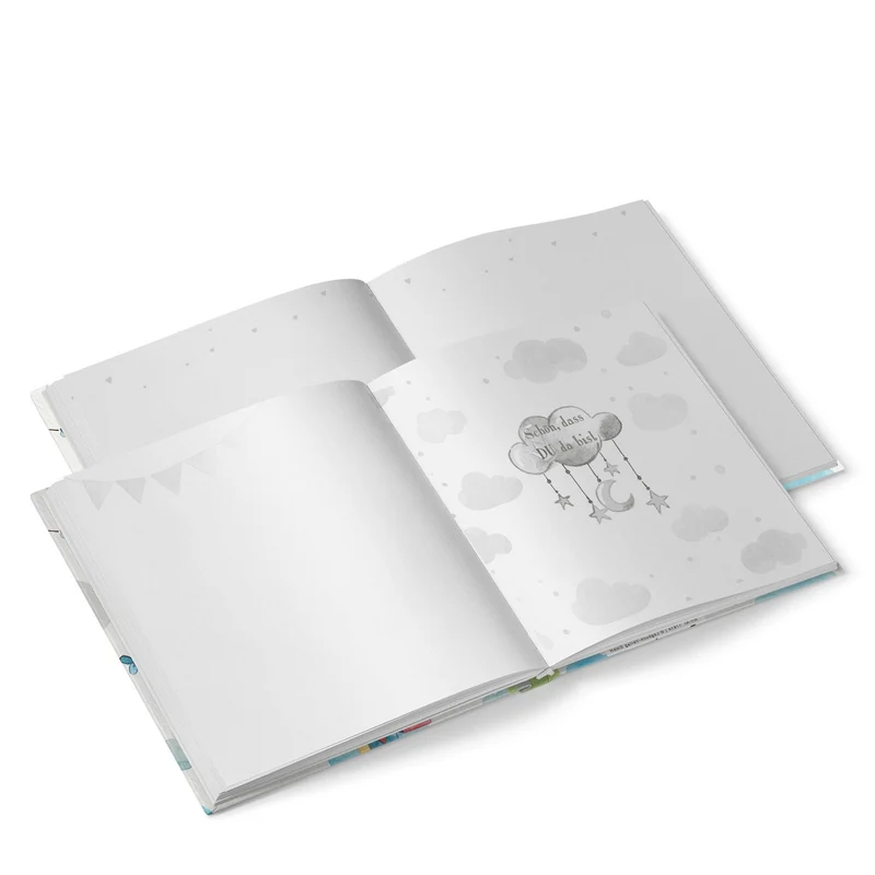 Babytagebuch quadratisch "Schön, dass du da bist" blau grün - Baby Tagebuch Geschenk