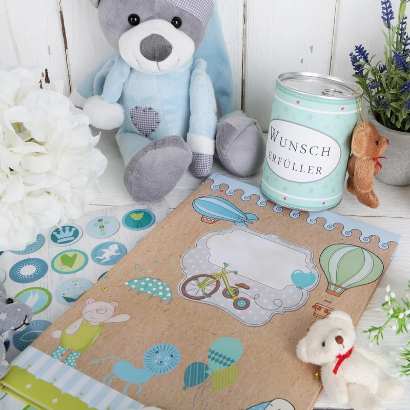 Kinderbuchtagebuch Babytagebuch DIN A4 zum Einschreiben – Motiv Teddybär und Löwe