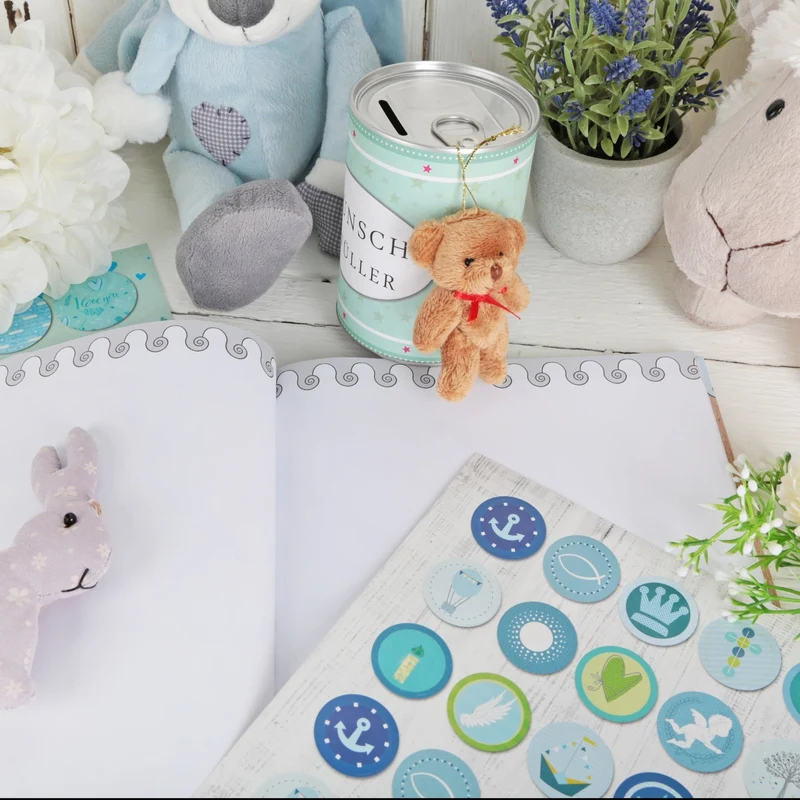 Kinderbuchtagebuch Babytagebuch DIN A4 zum Einschreiben – Motiv Teddybär und Löwe