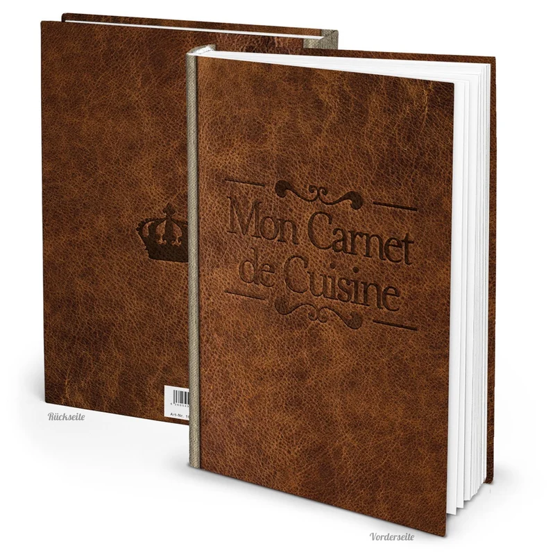 XXL Rezeptbuch zum Selberschreiben MON CARNET de CUISINE LEDER- NOSTALGIE-LOOK Titel FRANZÖSISCH 164 Seiten + Register Meine Rezepte - Eigenes Kochbuch