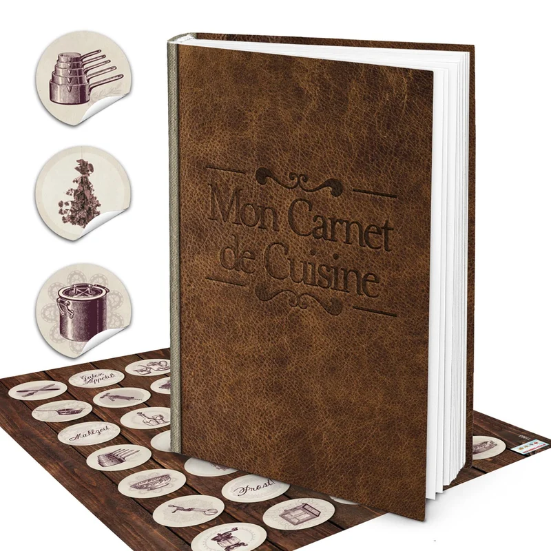 XXL Rezeptbuch zum Selberschreiben MON CARNET de CUISINE LEDER- NOSTALGIE-LOOK Titel FRANZÖSISCH 164 Seiten + Register Meine Rezepte - Eigenes Kochbuch