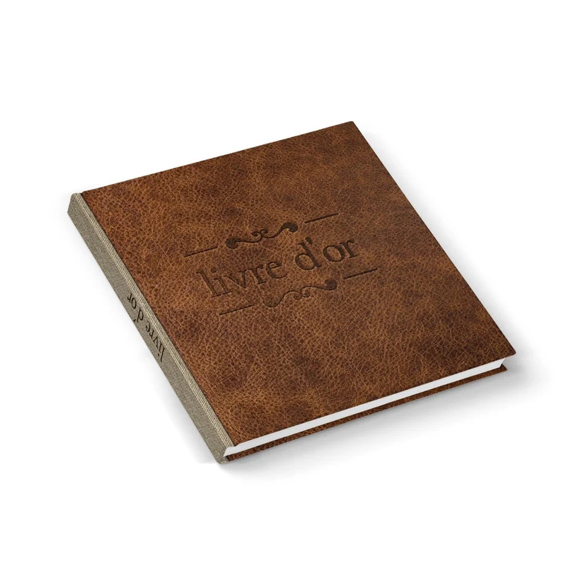 Gästebuch 21 x 21 cm mit französischem Titel Livre d'or braun in Lederoptik