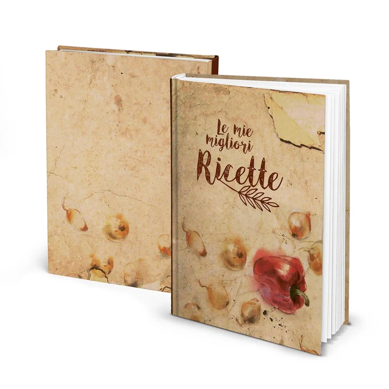 Italienisches Kochbuch Rezeptbuch zum Selberschreiben LE MIE MIGLIORI RICETTE Blankobuch Rezepte sammeln Eigenes Kochbuch leeres Buch DIN A5 vintage Paprika Zwiebel beige