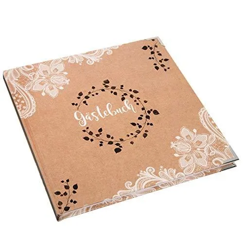 Gästebuch Hochzeit 21 x 21 cm Kraftpapieroptik mit Spitze vintage boho