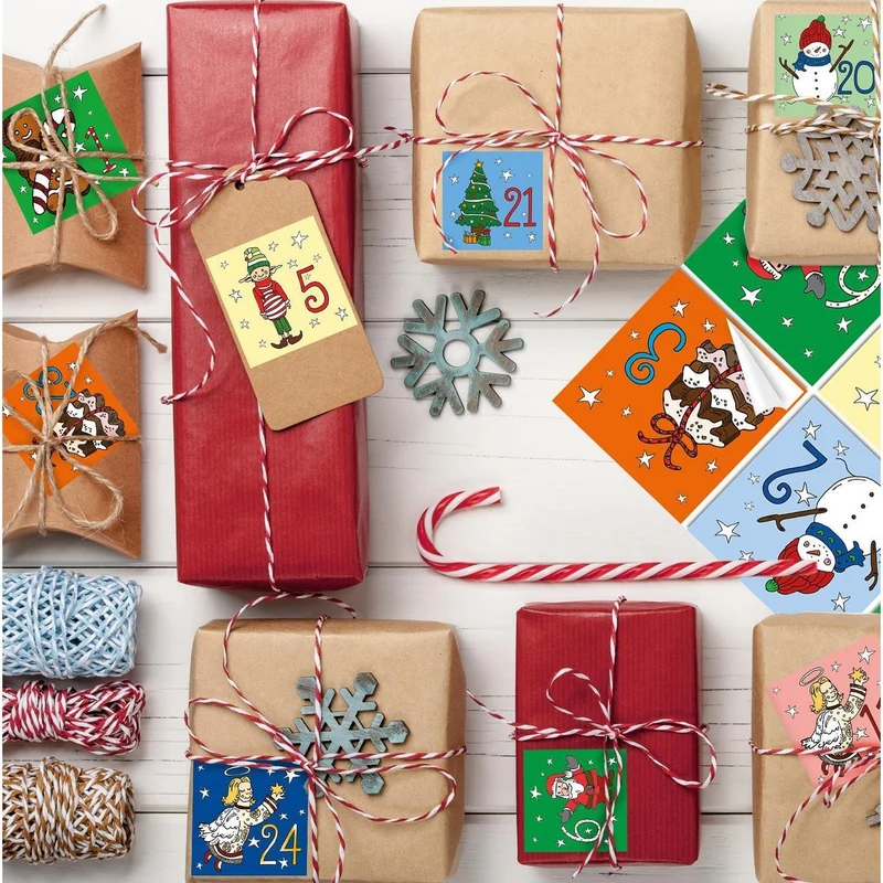 Bunte Adventskalenderzahlen Aufkleber 6 x 6 cm - Sticker für einen selbstgemachten Adventskalender