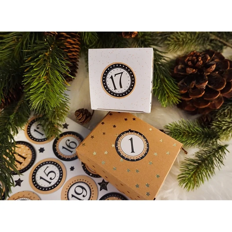 Adventskalender Zahlen Aufkleber 1 - 24 zum Basteln 4 cm schwarz weiß gold