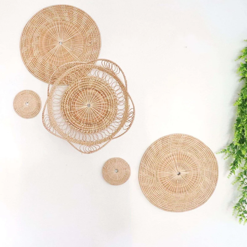 SARANG - Rattan Wall Decor - Handcrafted Natural Rattan (Set of 5)