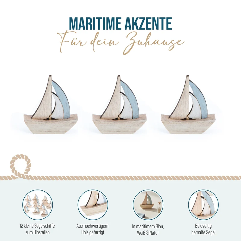 Kleine Segelboote aus Holz 8 cm blau natur 6 Stück