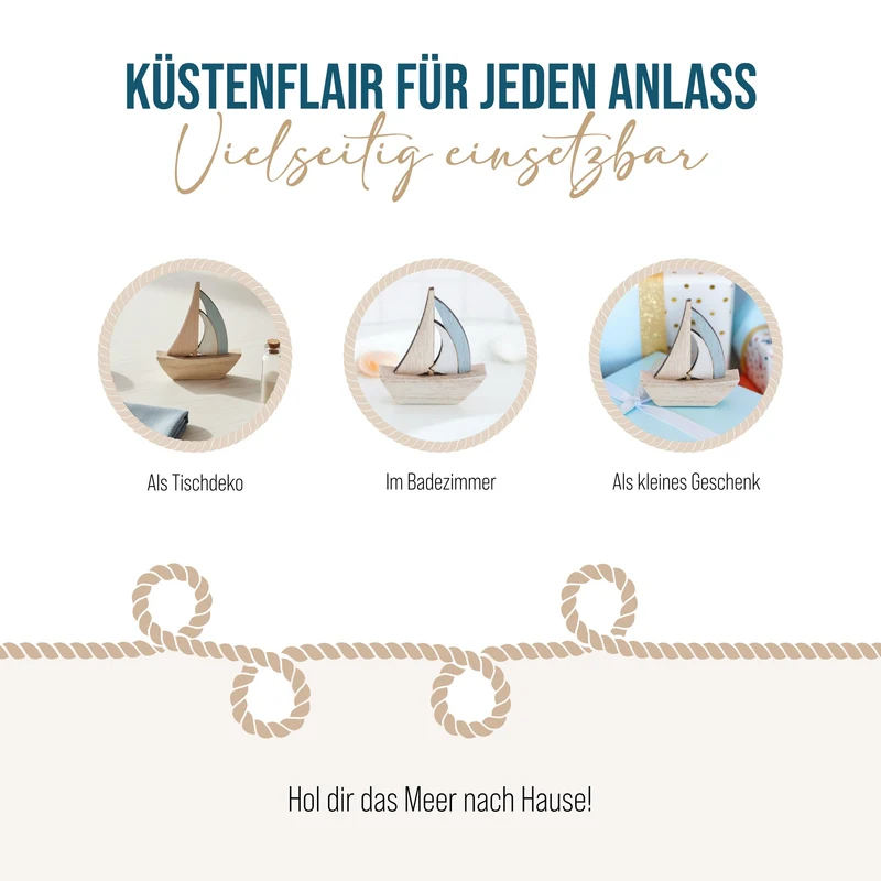 Kleine Segelboote aus Holz 8 cm blau natur 6 Stück