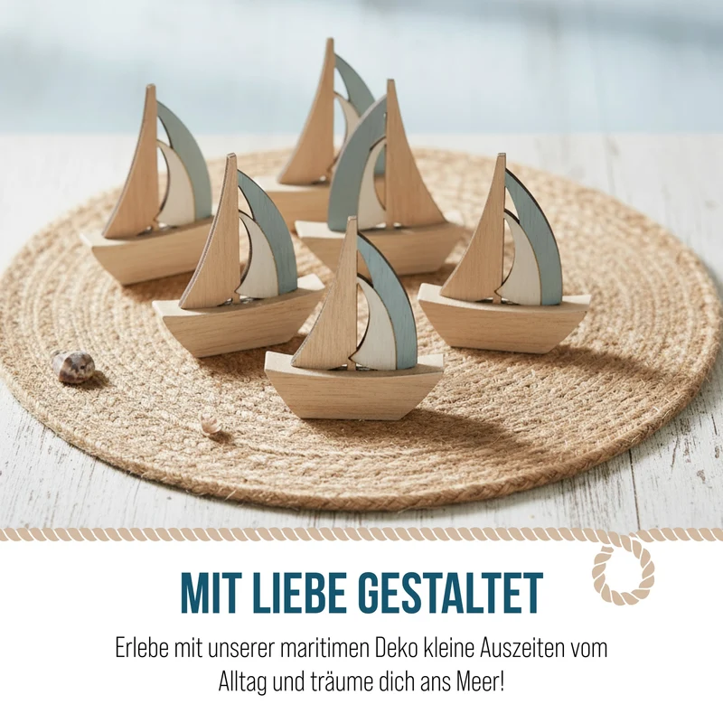 Kleine Segelboote aus Holz 8 cm blau natur 6 Stück