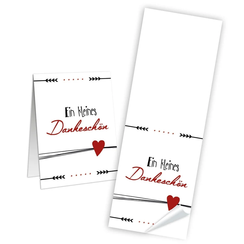 Logbuch-Verlag 50 lange Aufkleber EIN KLEINES DANKESCHÖN weiß schwarz rot mit Herz Sticker Dankesaufkleber Papiertüten verschließen basteln Danke