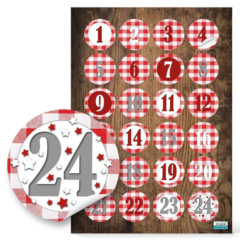 Adventskalenderzahlen Aufkleber Set 5 x 24 Zahlenaufkleber