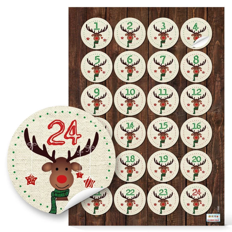 Adventskalenderzahlen Aufkleber Set 5 x 24 Zahlenaufkleber