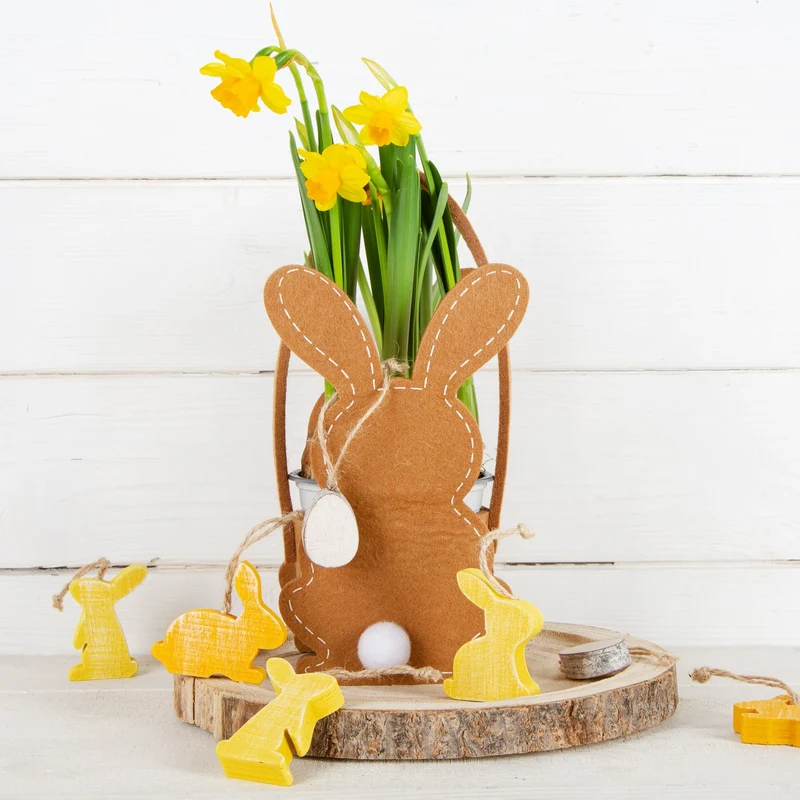 Logbuch-Verlag 10 Osteranhänger Holz gelb Osterhase Osterei Osterstrauch Anhänger Holzanhänger Ostern Deko