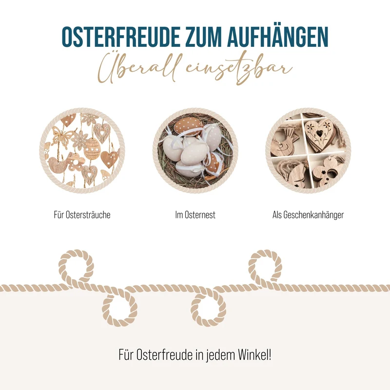 Osteranhänger Set natur braun - 54 Anhänger im Vintage-Look als Osterdeko