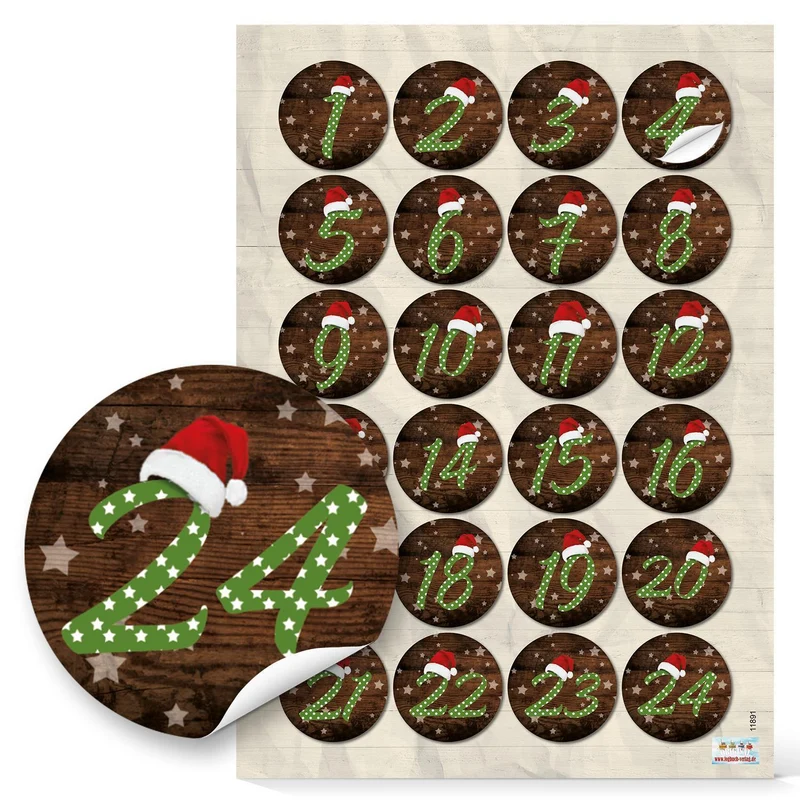 5 x 24 Adventskalenderzahlen Aufkleber Ø 4 cm