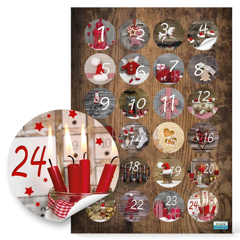 5 x 24 Adventskalenderzahlen Aufkleber Ø 4 cm