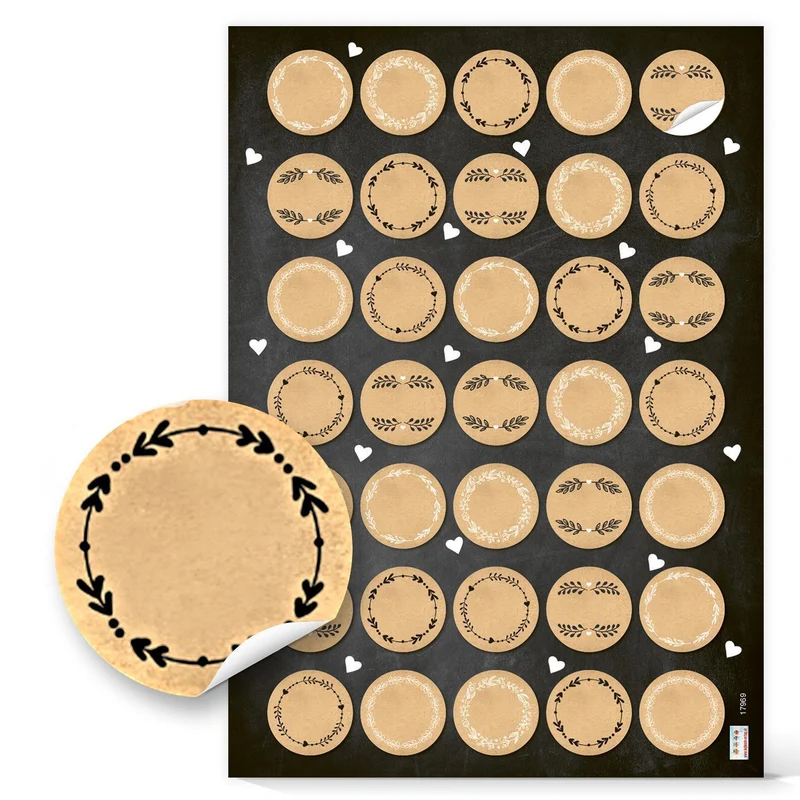 5 x 35 Aufkleber rund 3,2 cm mit Sprüchen Herzen Glückwünschen - Sticker zum Basteln
