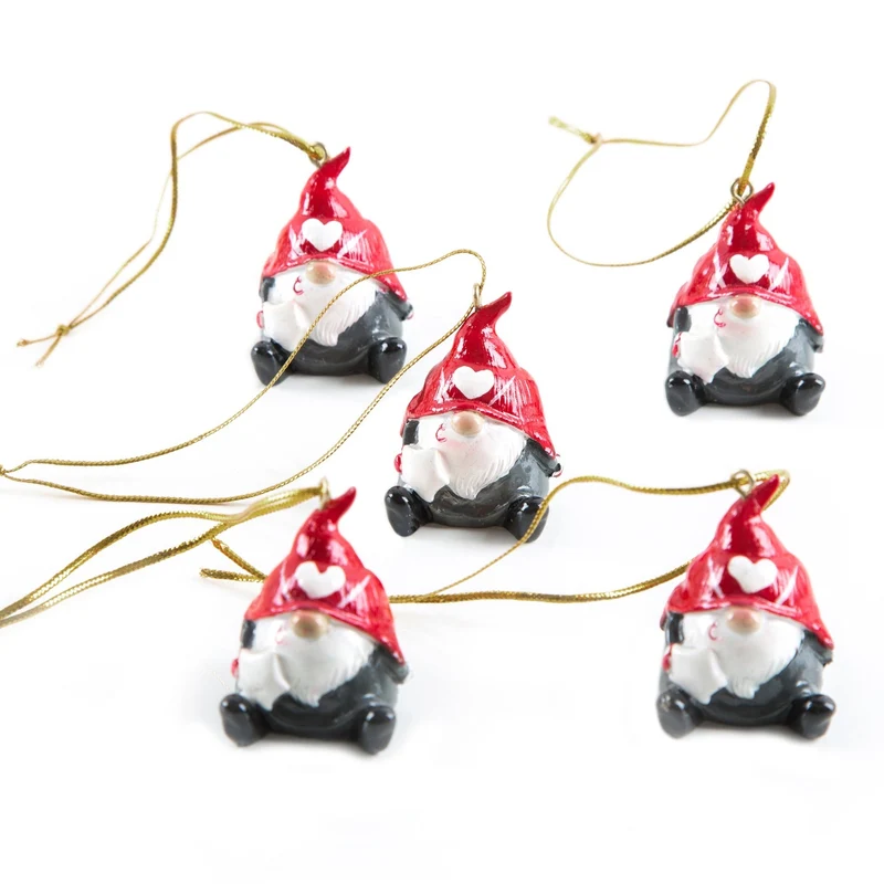 Logbuch-Verlag 5 kleine Mini Wichtel mit Schnur rot grau Wichtelanhänger 4 cm kleines Wichtelgeschenk Miniatur Christbaumschmuck Weihnachtsanhänger Deko Weihnachten