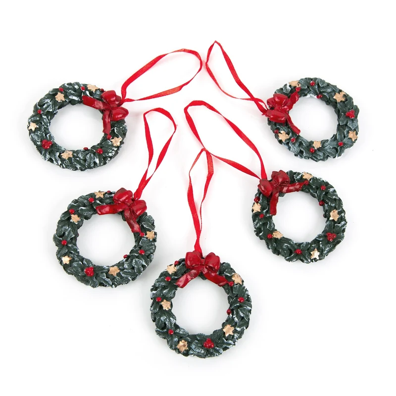 5 kleine Kranz Weihnachtsanhänger rot grün - Mini Weihnachtskranz zum Aufhängen 6 cm