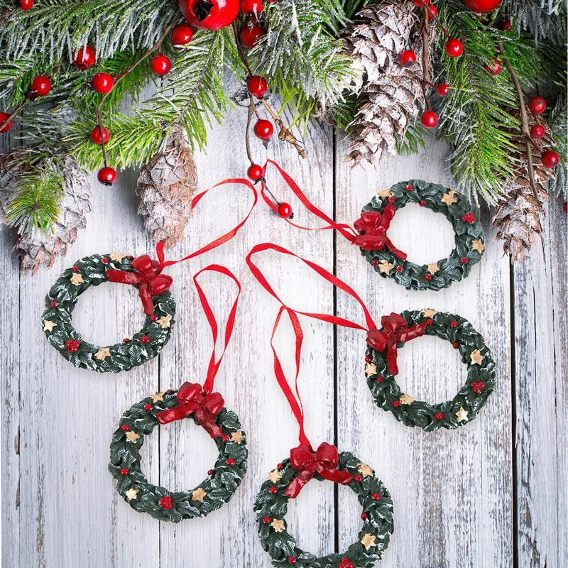 5 kleine Kranz Weihnachtsanhänger rot grün - Mini Weihnachtskranz zum Aufhängen 6 cm