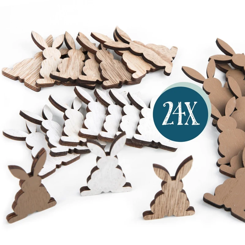 24 mini Osterhasen flach 6,5 cm aus Holz Tischdeko Ostern