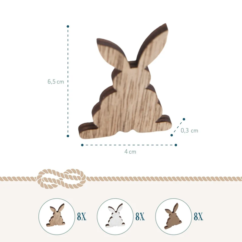24 mini Osterhasen flach 6,5 cm aus Holz Tischdeko Ostern