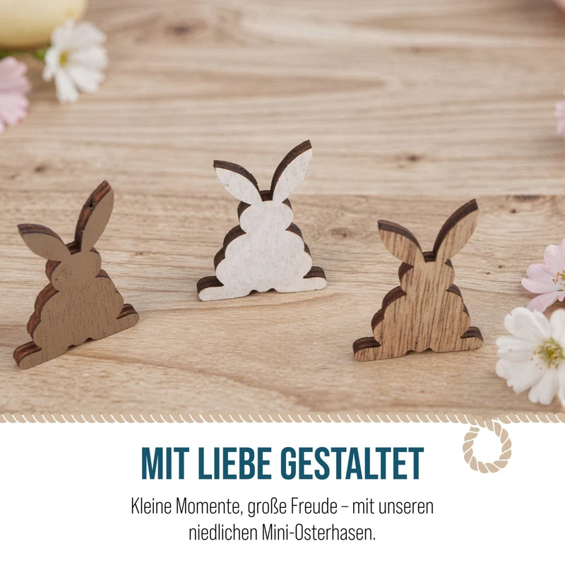 24 mini Osterhasen flach 6,5 cm aus Holz Tischdeko Ostern