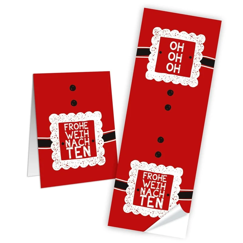 100 Weihnachtsaufkleber rot schwarz weiß HO HO HO Santa FROHE WEIHNACHTEN Aufkleber 5 x 14,8 cm selbstklebende Sticker Banderolen Geschenkaufkleber Verpackung Papiertüten zukleben
