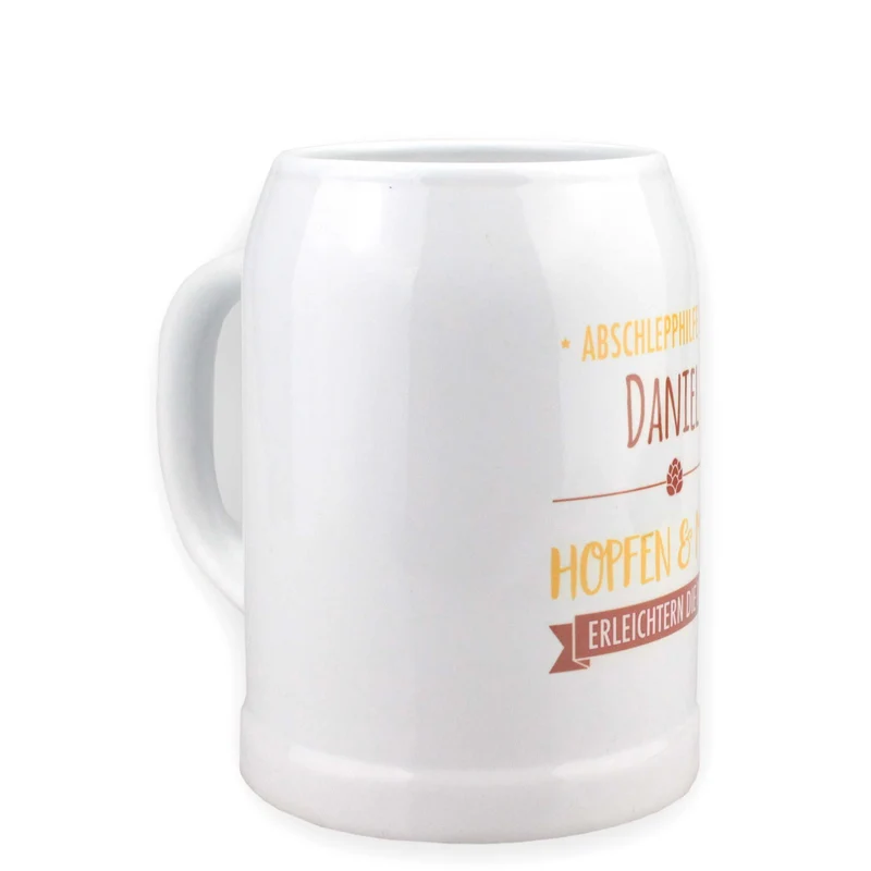 Bierkrug "Abschlepphilfe" mit Namensaufdruck