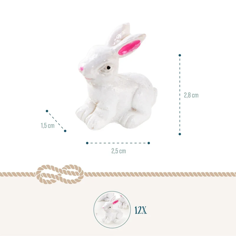 12 mini Osterhasen Figuren weiß pink 3 cm - Tischdeko Ostern