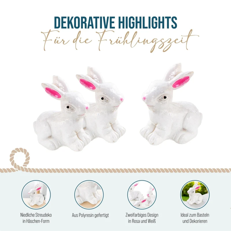 12 mini Osterhasen Figuren weiß pink 3 cm - Tischdeko Ostern
