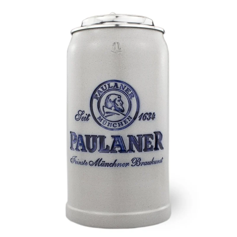 Steinkrug "Paulaner" salzglasiert mit Zinndeckel