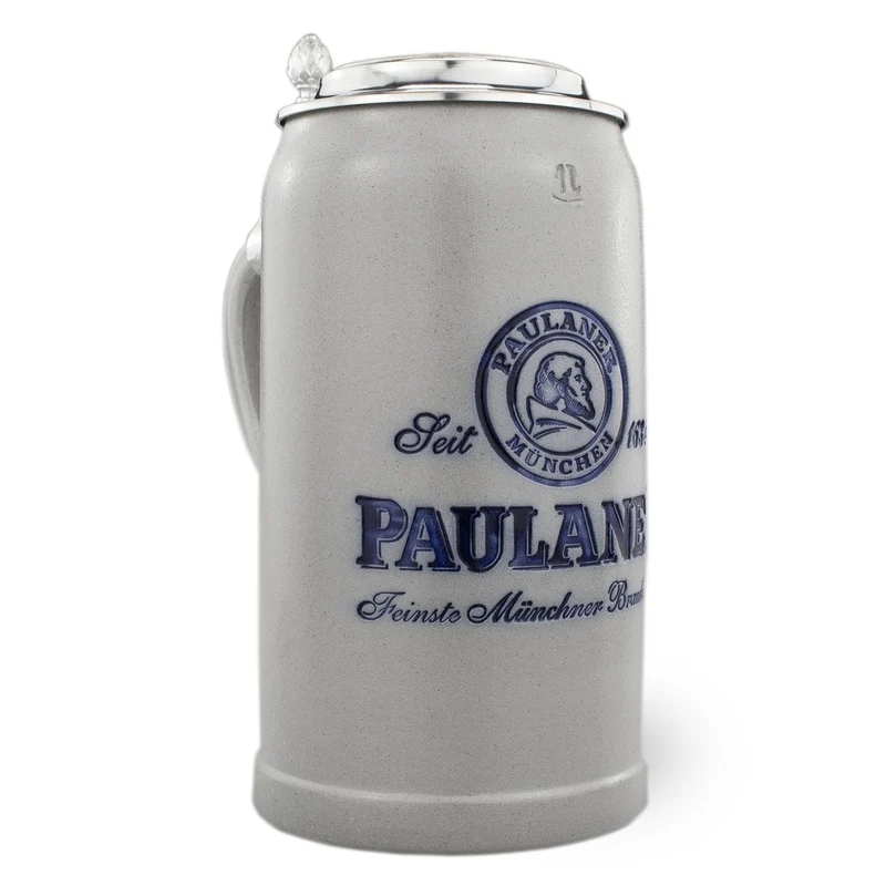 Steinkrug "Paulaner" salzglasiert mit Zinndeckel